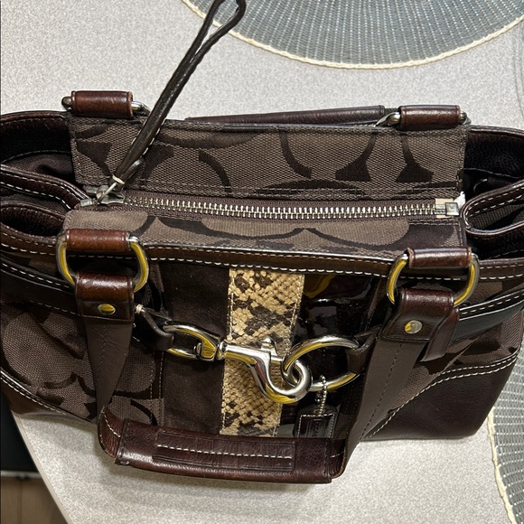 Vintage Coach Hampton Signature Carryall Bag Shoulder Purse Brown/Cream Snake. - Picture 6 of 15